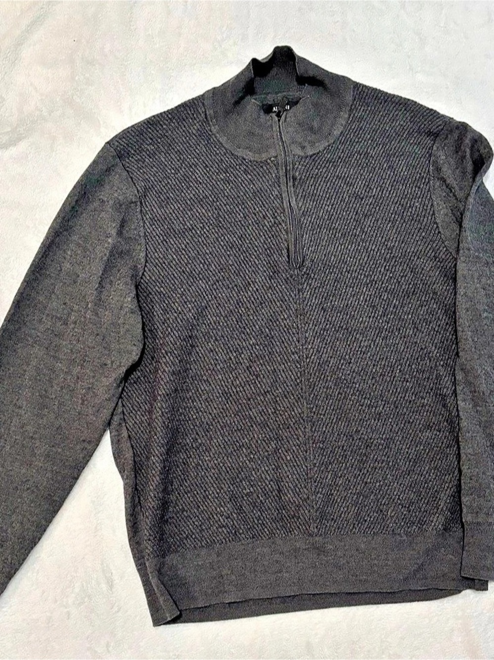 Alfani Men's Gray Merino Wool Blend 1/4 Zip Sweater Fits Like Small (Tag XL)